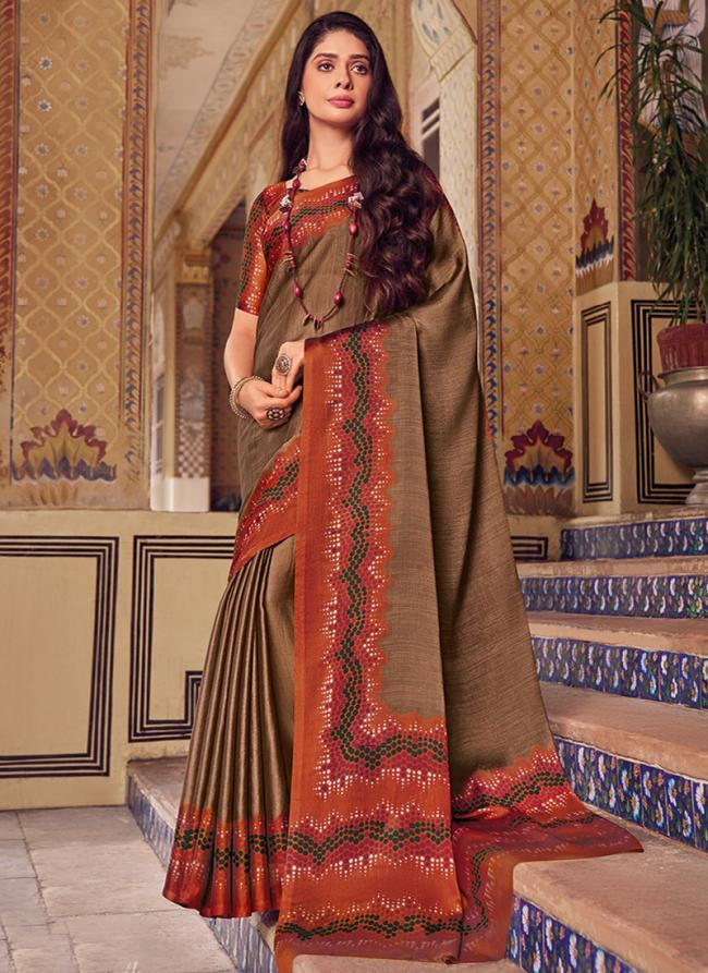 Chiffon Brown Traditional Wear Printed Saree